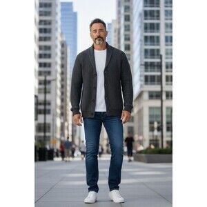 JACHS NEW YORK Hemingway Men Ribbed Shawl Cardigan Charcoal M Ivy League Preppy